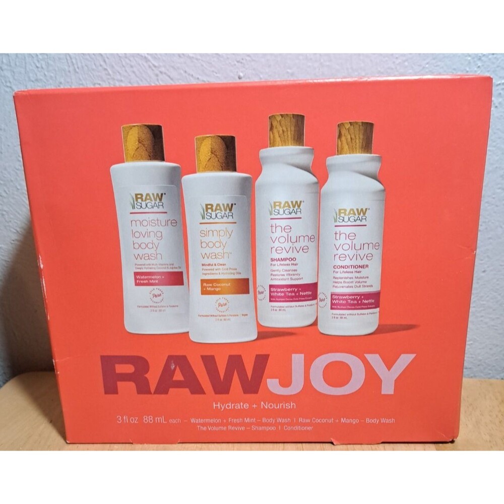 BRAND NEW Raw Sugar Raw Joy Body Wash, Shampoo & Conditioner Set 4 Piece Set